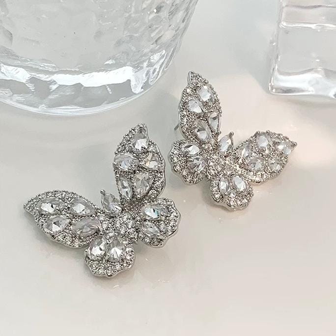 Sparkling Chunky CZ Inlaid Butterfly Stud Earrings