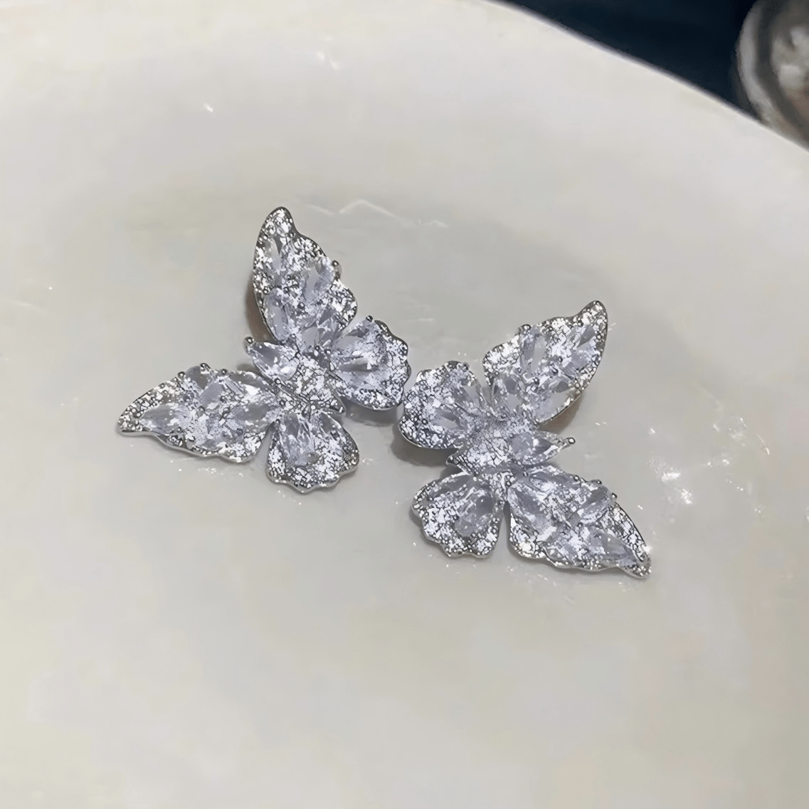 Sparkling Chunky CZ Inlaid Butterfly Stud Earrings