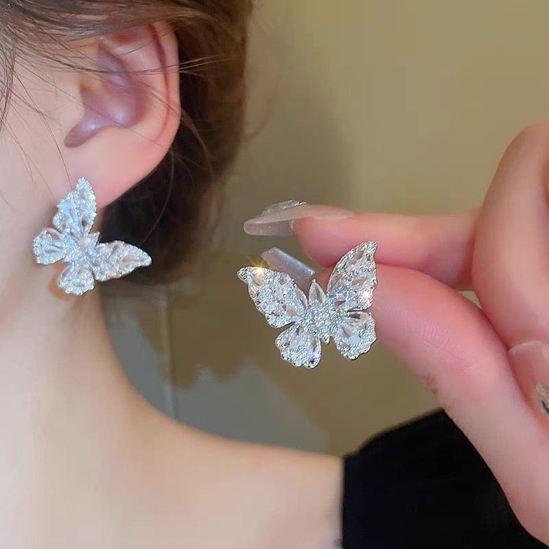 Sparkling Chunky CZ Inlaid Butterfly Stud Earrings