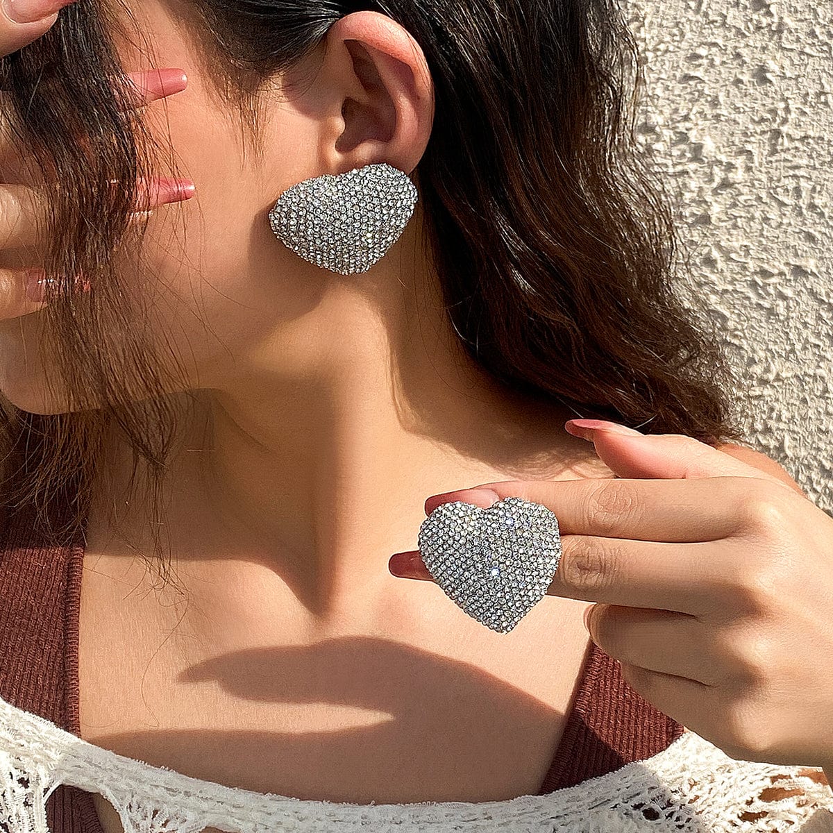 Sparkling Chunky Rhinestone Heart Earrings - ArtGalleryZen