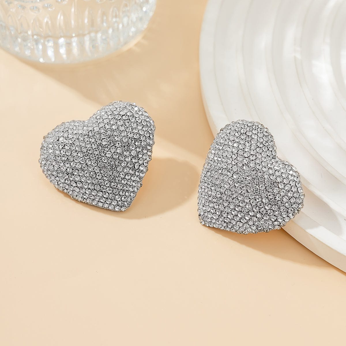 Sparkling Chunky Rhinestone Heart Earrings - ArtGalleryZen