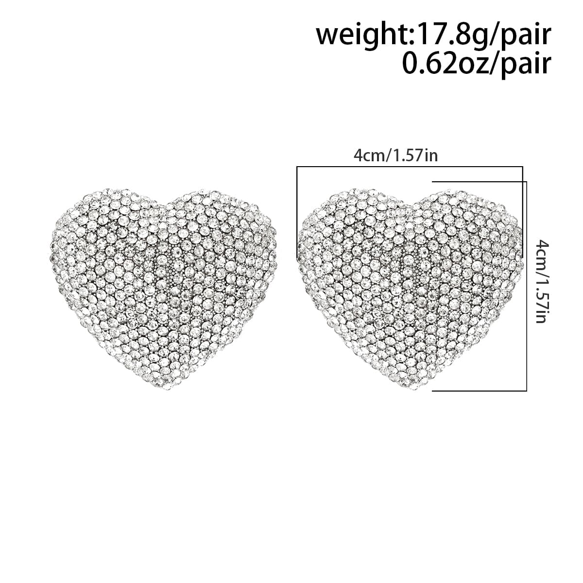 Sparkling Chunky Rhinestone Heart Earrings - ArtGalleryZen