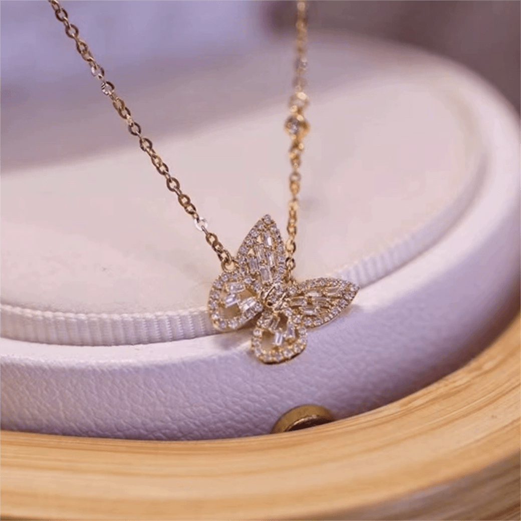Sparkling Crystal Rhinestone Inlaid Hollow Butterfly Necklace - ArtGalleryZen