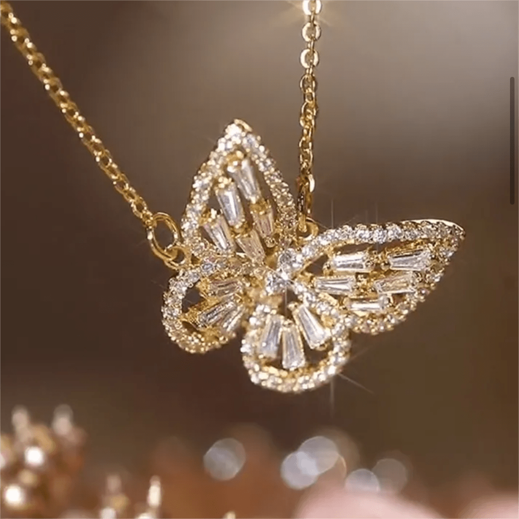 Sparkling Crystal Rhinestone Inlaid Hollow Butterfly Necklace - ArtGalleryZen
