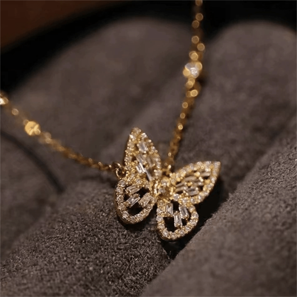Sparkling Crystal Rhinestone Inlaid Hollow Butterfly Necklace - ArtGalleryZen