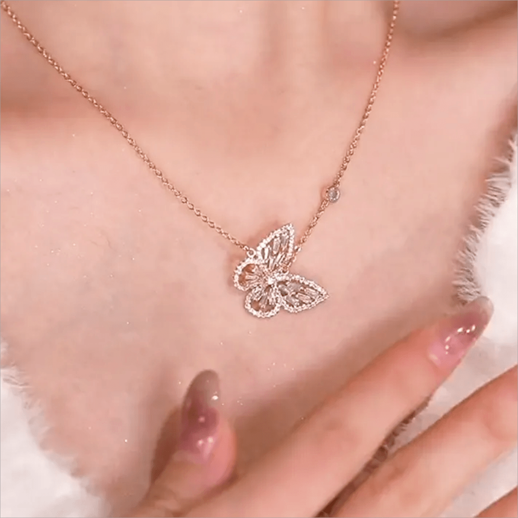 Sparkling Crystal Rhinestone Inlaid Hollow Butterfly Necklace