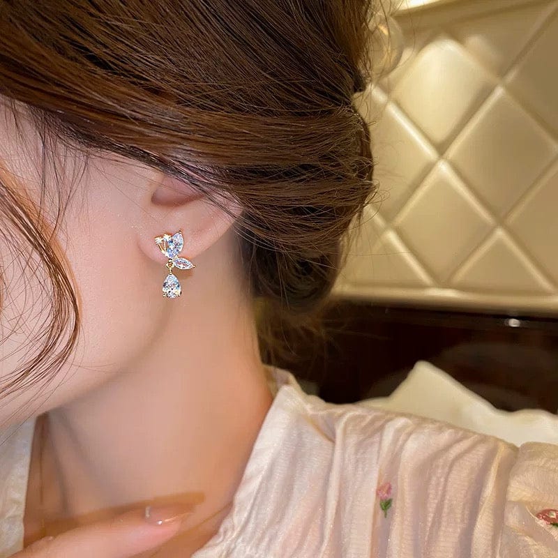 Sparkling CZ Inlaid Butterfly Waterdrop Dangle Earrings - ArtGalleryZen