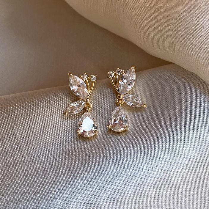 Sparkling CZ Inlaid Butterfly Waterdrop Dangle Earrings - ArtGalleryZen