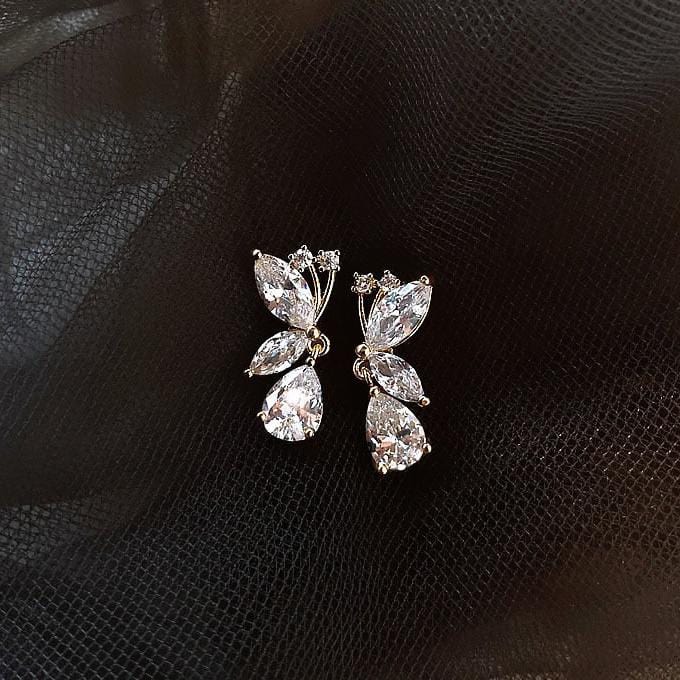 Sparkling CZ Inlaid Butterfly Waterdrop Dangle Earrings - ArtGalleryZen