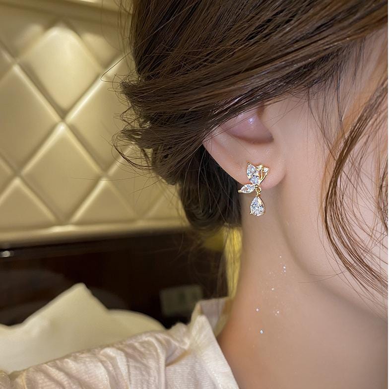 Sparkling CZ Inlaid Butterfly Waterdrop Dangle Earrings - ArtGalleryZen
