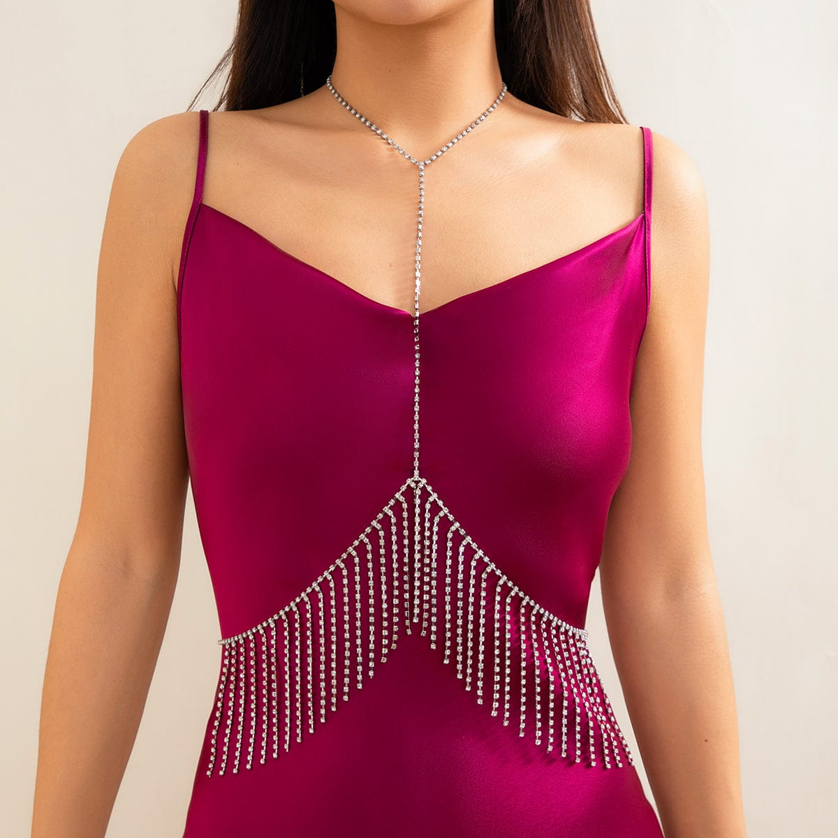 Sparkling Dainty Layered Rhinestone Inlaid Tassel Body Chain