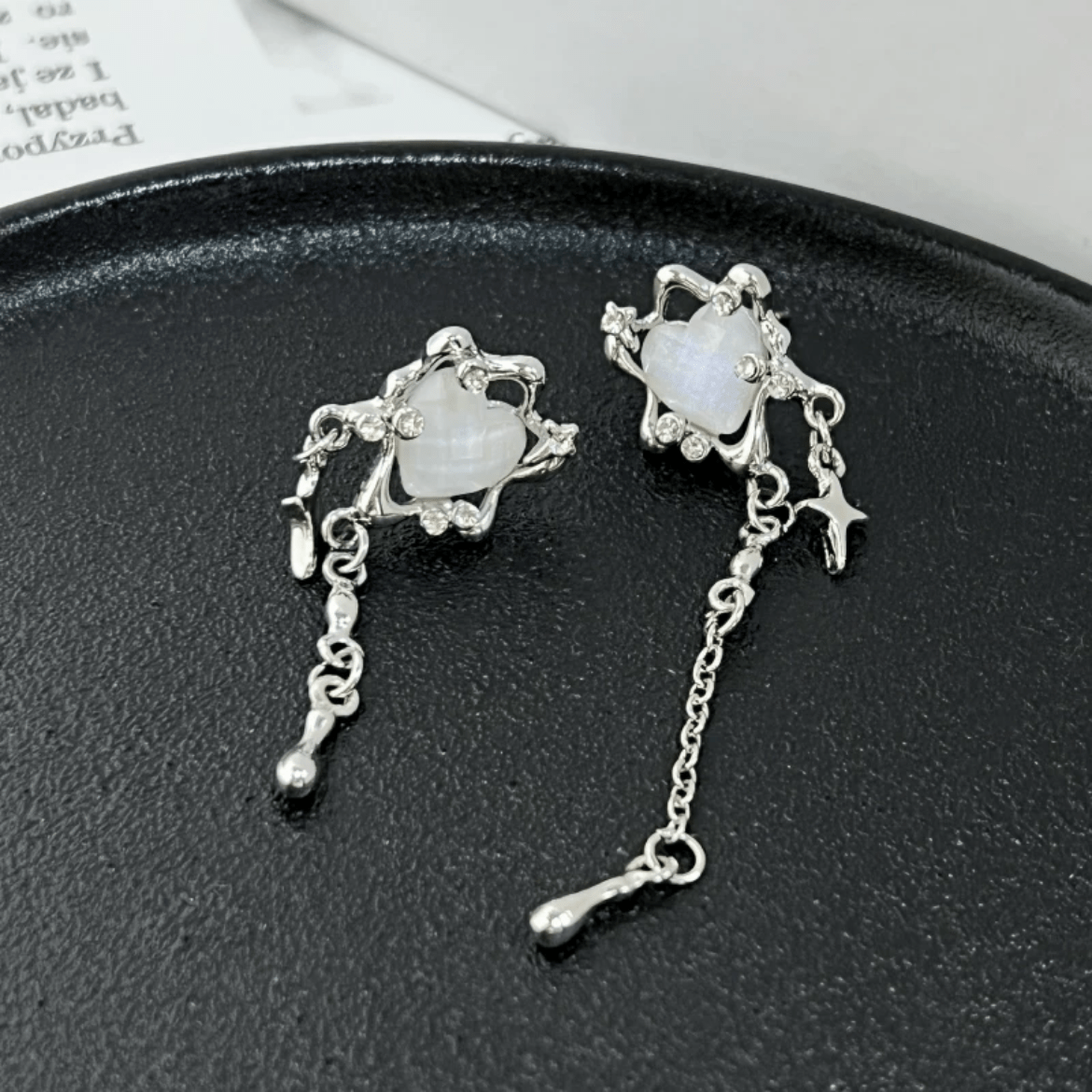 Sparkling Irregular Heart Star Tassel Chain Earrings - ArtGalleryZen