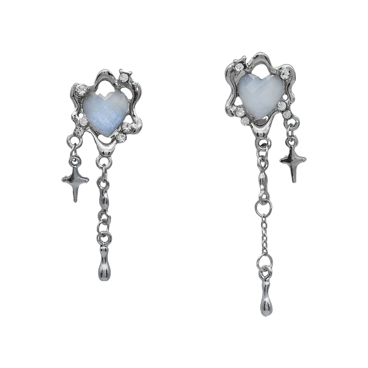 Sparkling Irregular Heart Star Tassel Chain Earrings