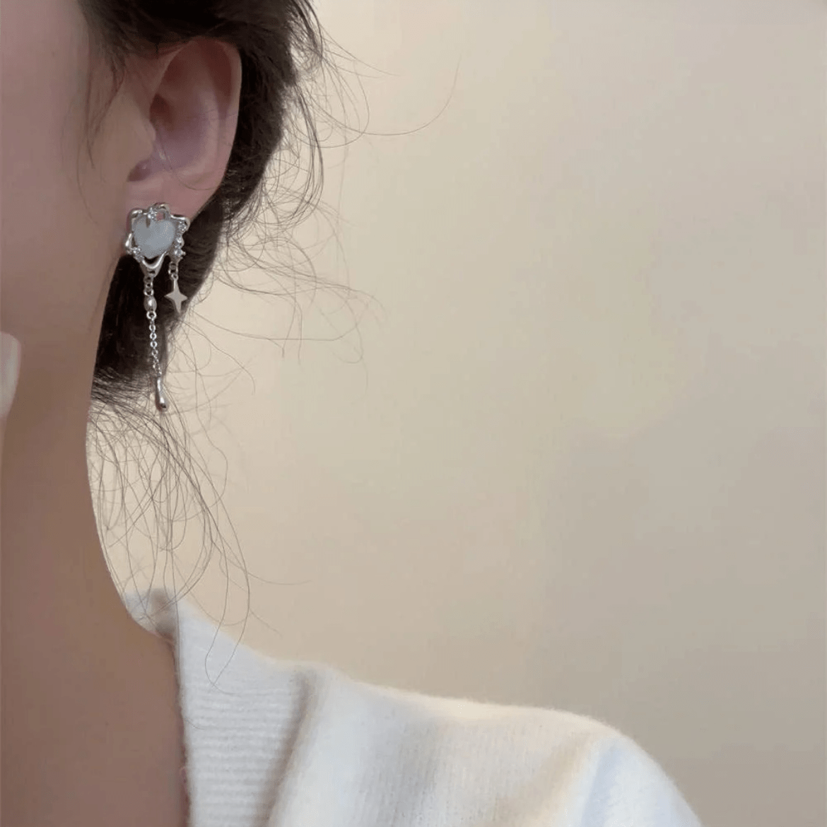 Sparkling Irregular Heart Star Tassel Chain Earrings