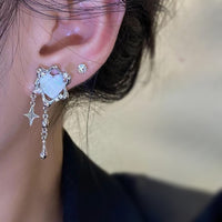 Thumbnail for Sparkling Irregular Heart Star Tassel Chain Earrings