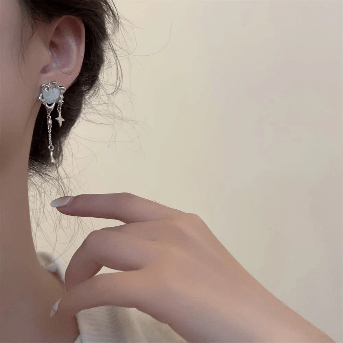 Sparkling Irregular Heart Star Tassel Chain Earrings