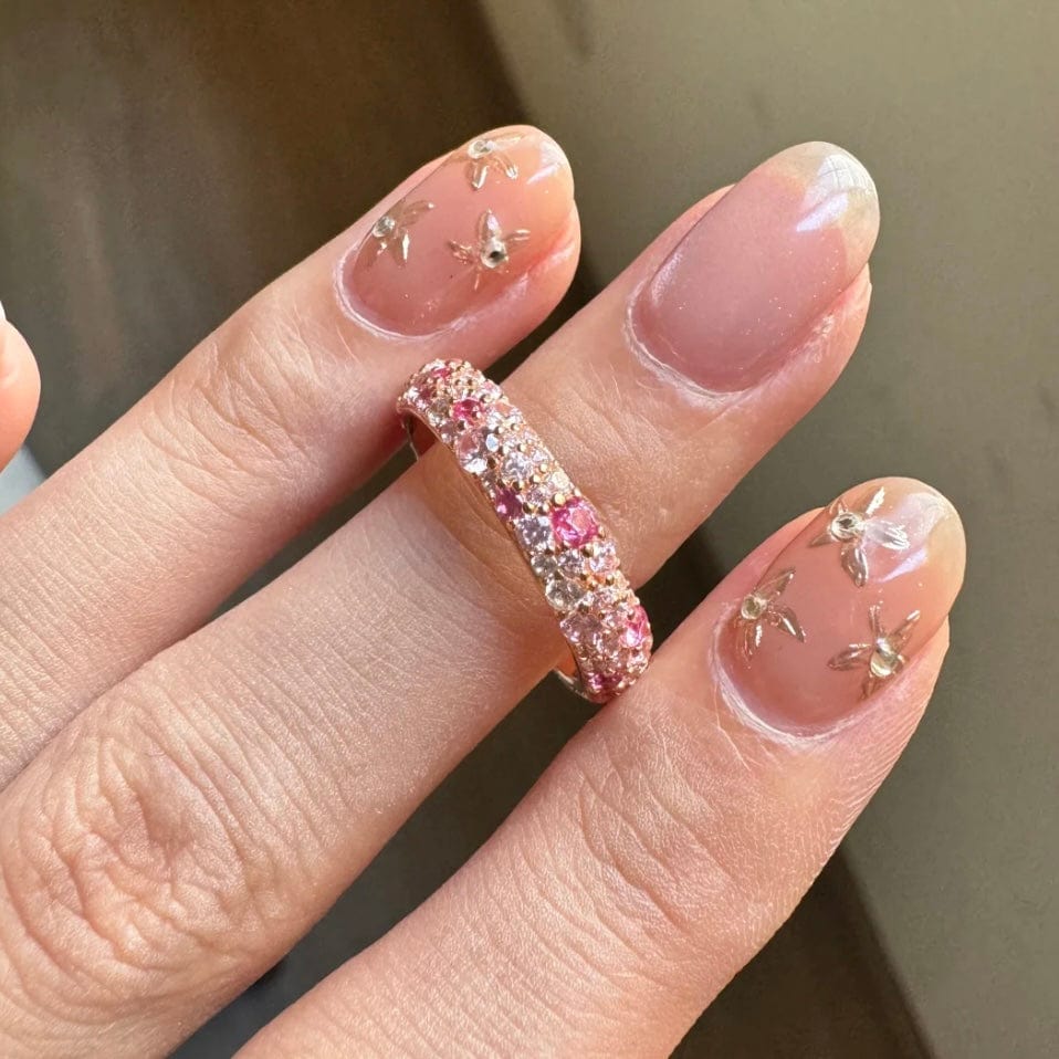 Sparkling Pink CZ Inlaid Rose Gold Plated Stackable Ring Set - ArtGalleryZen