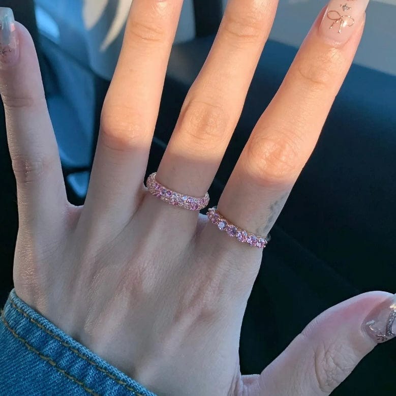 Sparkling Pink CZ Inlaid Rose Gold Plated Stackable Ring Set - ArtGalleryZen