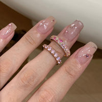 Thumbnail for Sparkling Pink CZ Inlaid Rose Gold Plated Stackable Ring Set - ArtGalleryZen