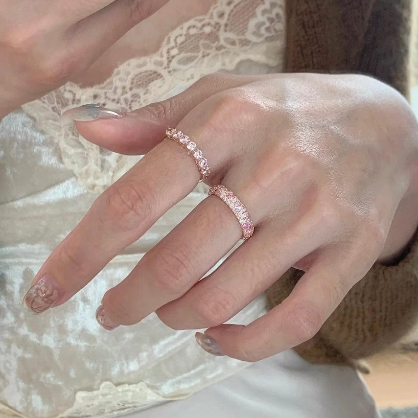 Sparkling Pink CZ Inlaid Rose Gold Plated Stackable Ring Set - ArtGalleryZen