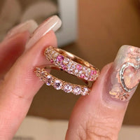 Thumbnail for Sparkling Pink CZ Inlaid Rose Gold Plated Stackable Ring Set