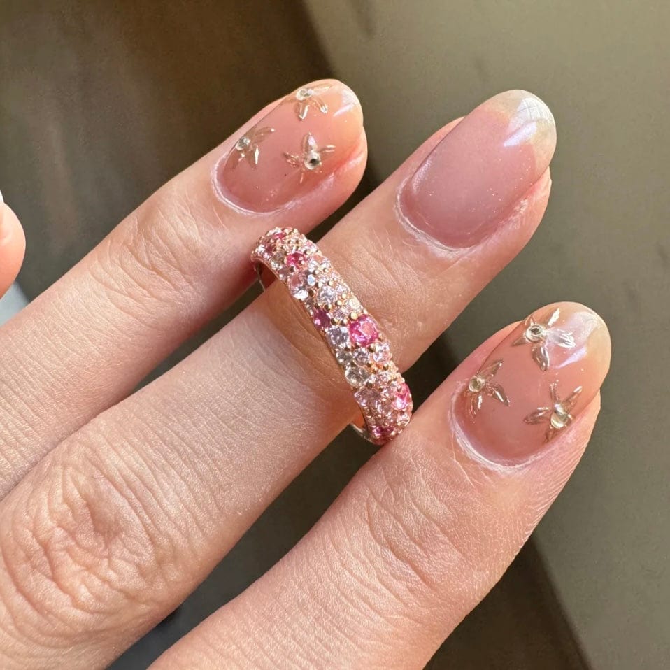 Sparkling Pink CZ Inlaid Rose Gold Plated Stackable Ring Set