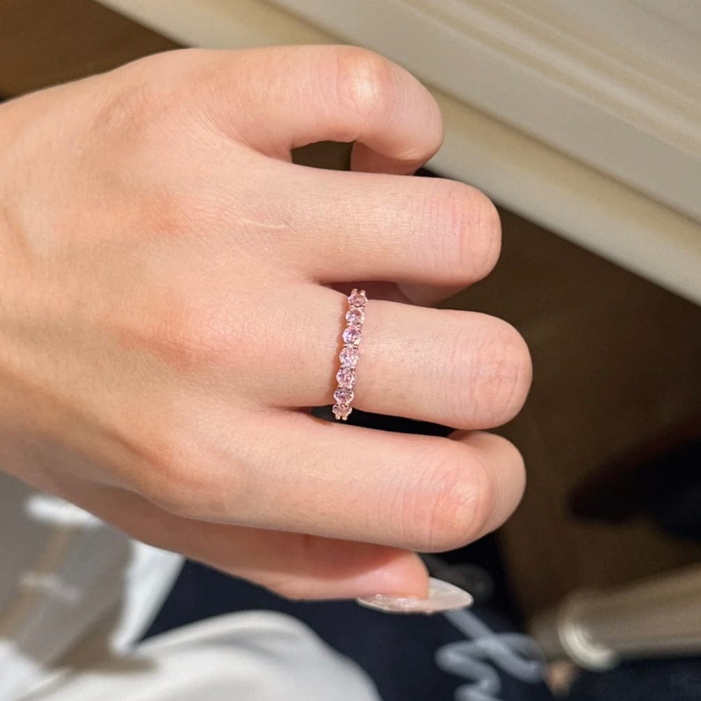 Sparkling Pink CZ Inlaid Rose Gold Plated Stackable Ring Set