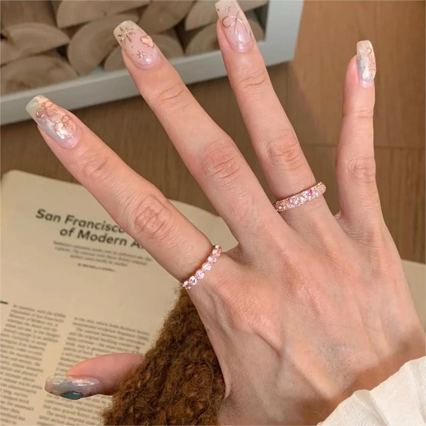 Sparkling Pink CZ Inlaid Rose Gold Plated Stackable Ring Set