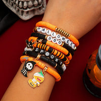 Thumbnail for Spooky 8Pcs Halloween Bat Skeleton Pumpkin Charm Letter Beaded Bracelet Set - ArtGalleryZen