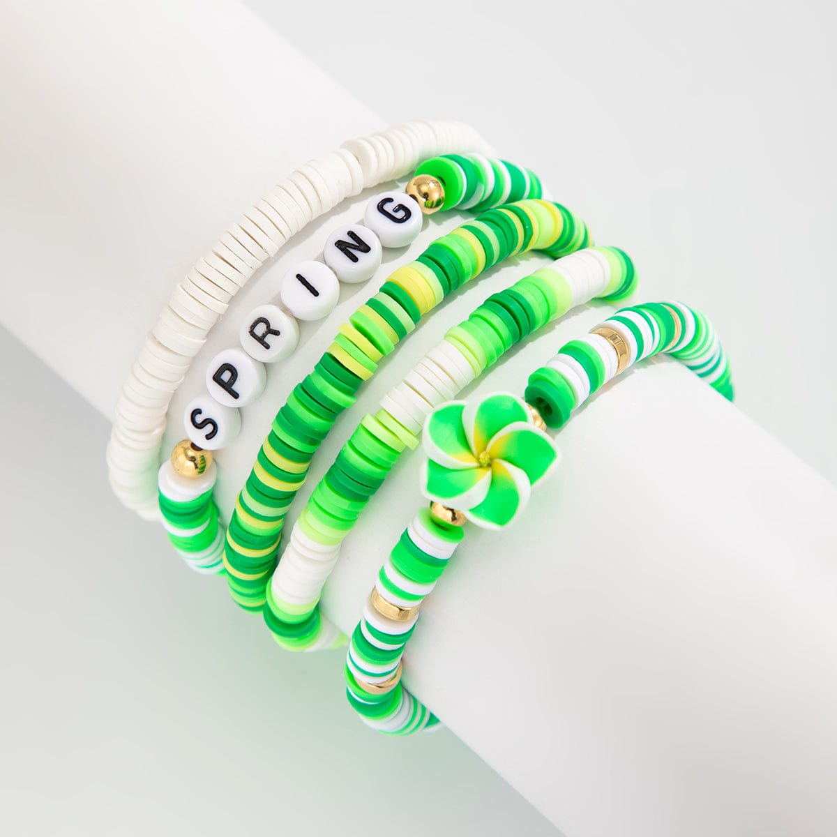 Spring Themed Flower Letter Polymer Clay Beaded Bracelet Set - ArtGalleryZen