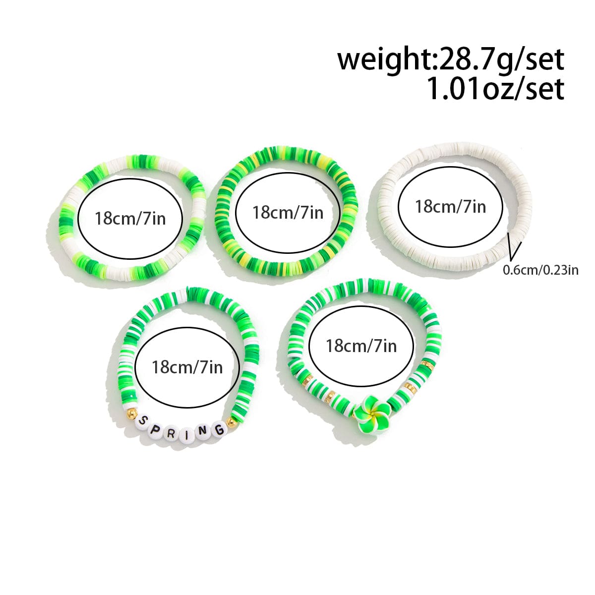 Spring Themed Flower Letter Polymer Clay Beaded Bracelet Set - ArtGalleryZen