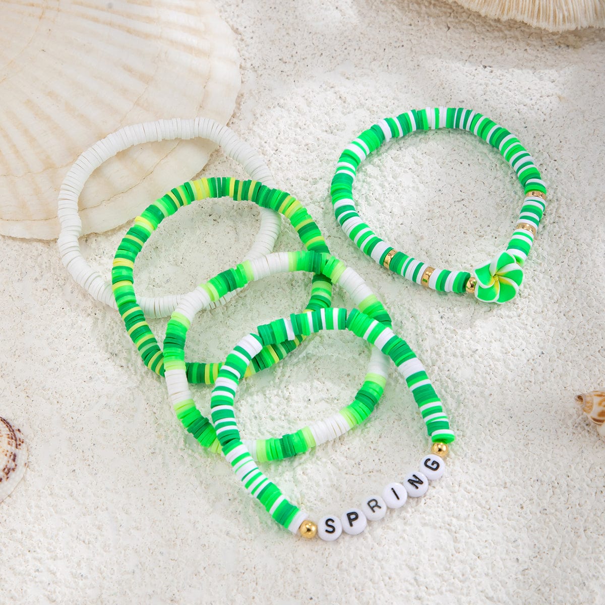 Spring Themed Flower Letter Polymer Clay Beaded Bracelet Set - ArtGalleryZen