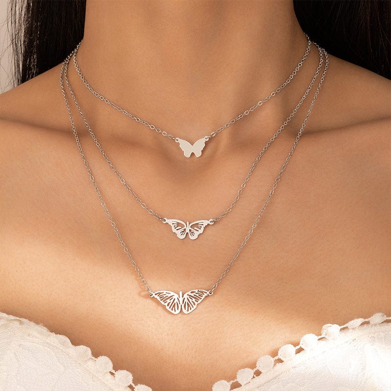 Stainless Steel 3 Pieces Butterfly Necklace Set - ArtGalleryZen