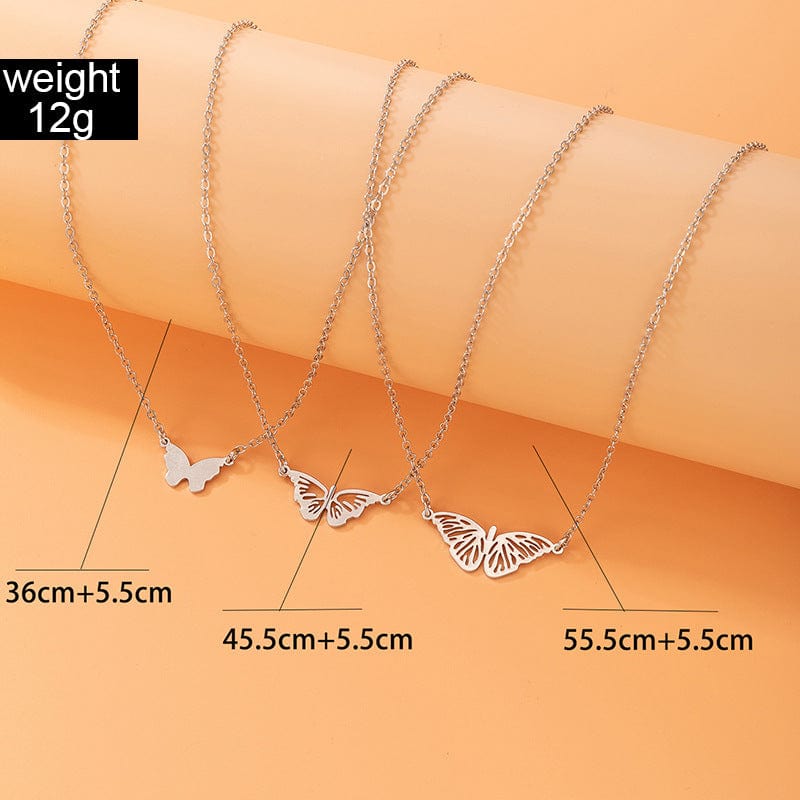 Stainless Steel 3 Pieces Butterfly Necklace Set - ArtGalleryZen