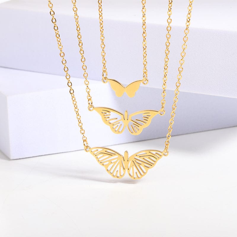 Stainless Steel 3 Pieces Butterfly Necklace Set - ArtGalleryZen