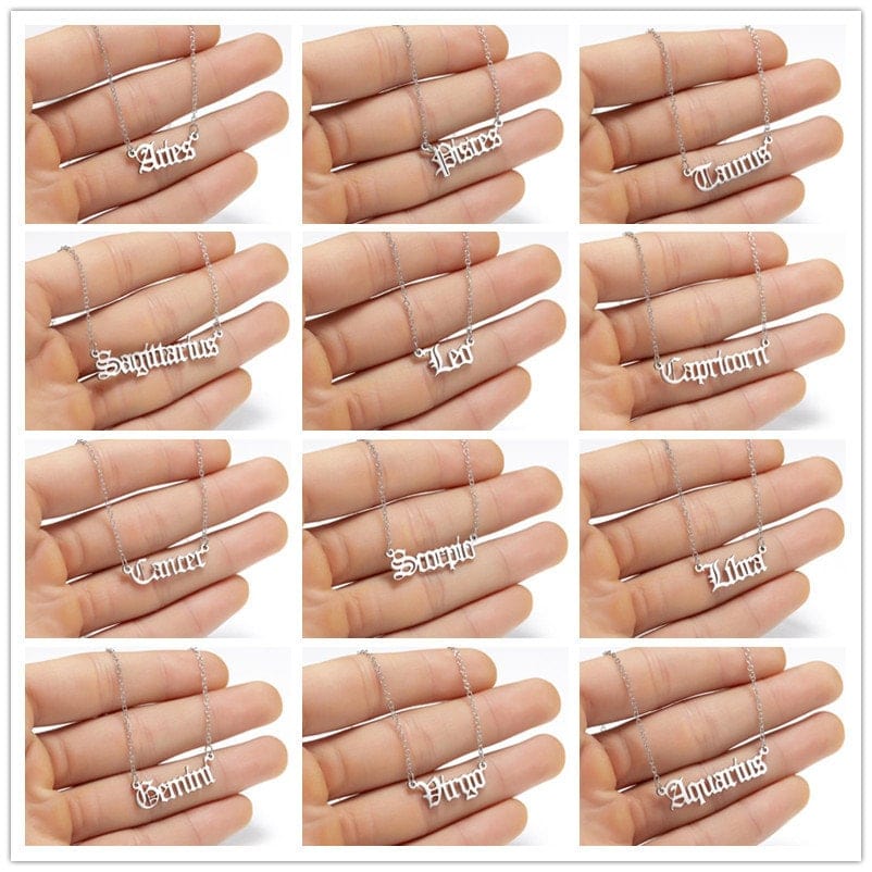 Stainless Steel Constellation Zodiac Astrology Letter Pendant Necklace - ArtGalleryZen