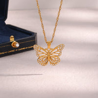 Thumbnail for Stainless Steel CZ Inlaid Gold Filled Hollowed-out Butterfly Necklace - ArtGalleryZen