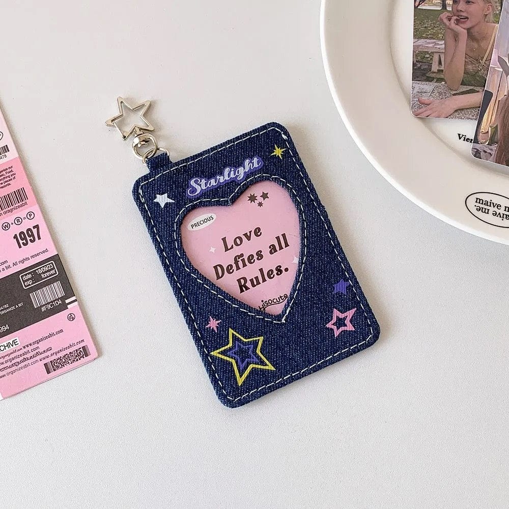 Starlight Heart Denim Kpop Keychain Photocard Holder - ArtGalleryZen