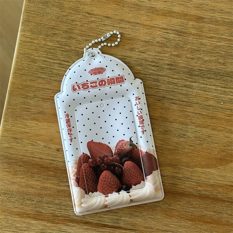 Strawberry Cream Cake Apple Kpop Keychain Photocard Holder - ArtGalleryZen