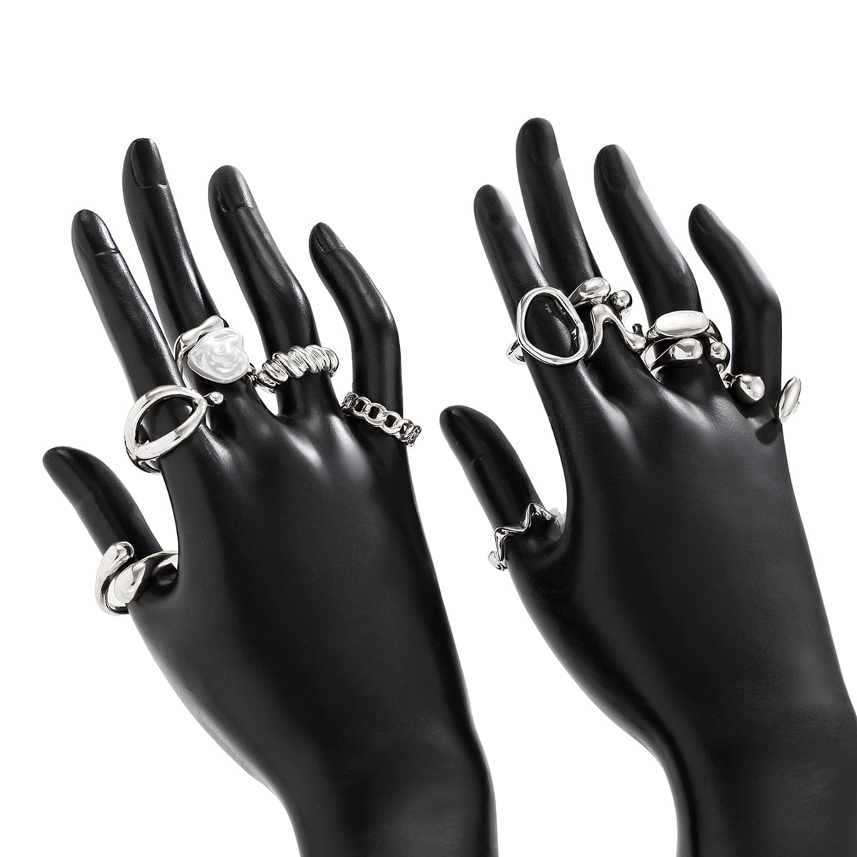 Stylish 12pcs Irregular Pearl Waterdrop Hollow Curved Ring Set - ArtGalleryZen