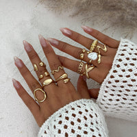 Thumbnail for Stylish 12pcs Irregular Pearl Waterdrop Hollow Curved Ring Set - ArtGalleryZen