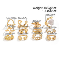 Thumbnail for Stylish 12pcs Irregular Pearl Waterdrop Hollow Curved Ring Set - ArtGalleryZen