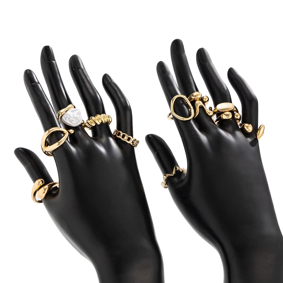 Stylish 12pcs Irregular Pearl Waterdrop Hollow Curved Ring Set - ArtGalleryZen