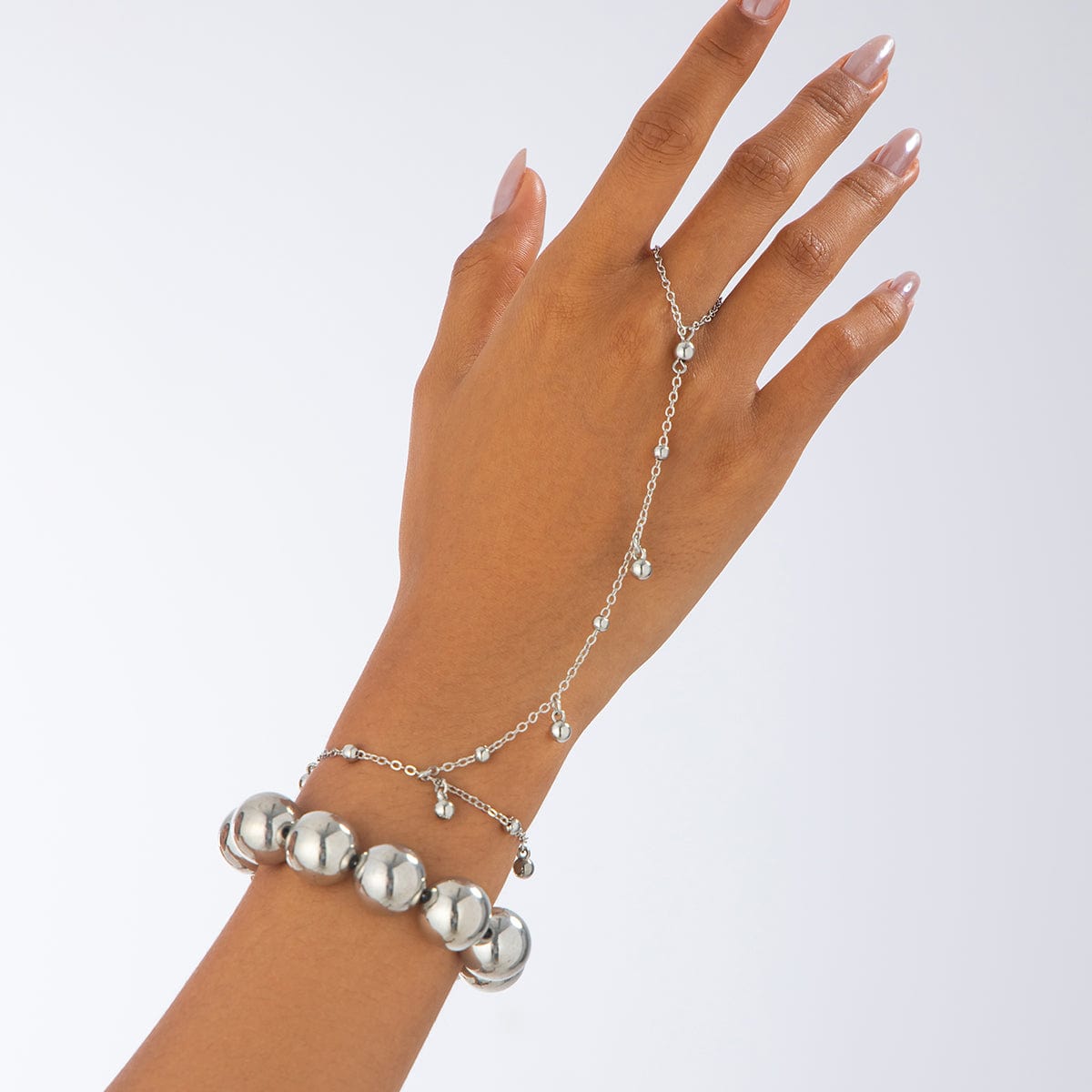 Stylish 2pcs Ball Chain Finger Ring Bracelet Set - ArtGalleryZen