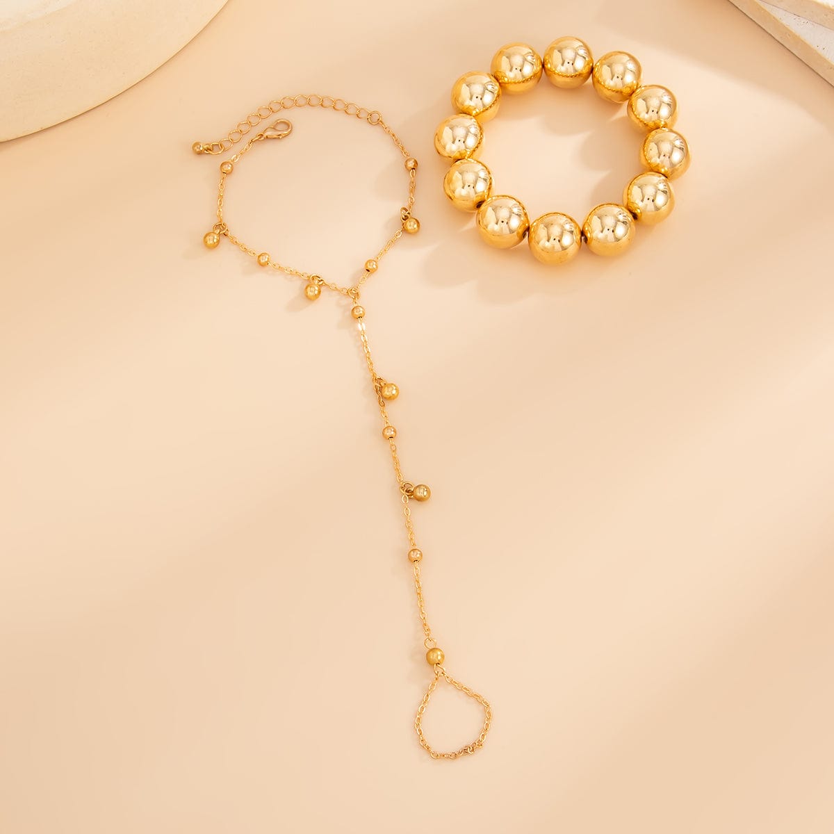 Stylish 2pcs Ball Chain Finger Ring Bracelet Set - ArtGalleryZen