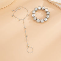 Thumbnail for Stylish 2pcs Ball Chain Finger Ring Bracelet Set - ArtGalleryZen