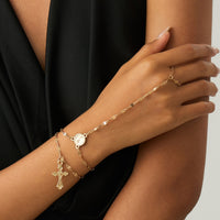 Thumbnail for Stylish 2pcs Cross Oval Disk Charm Finger Ring Bracelet Set - ArtGalleryZen