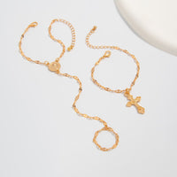 Thumbnail for Stylish 2pcs Cross Oval Disk Charm Finger Ring Bracelet Set - ArtGalleryZen