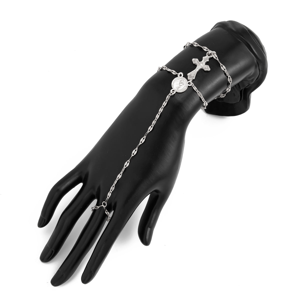 Stylish 2pcs Cross Oval Disk Charm Finger Ring Bracelet Set - ArtGalleryZen