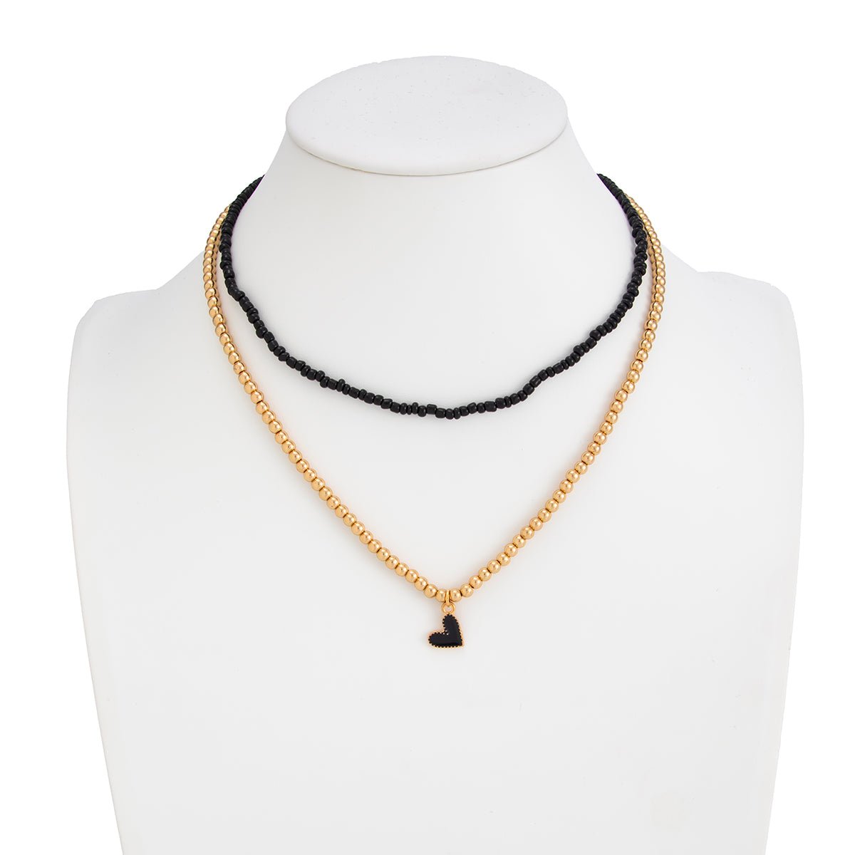 Stylish 2pcs Enamel Heart Pendant Seed Beaded Necklace Set - ArtGalleryZen